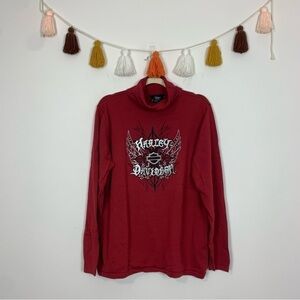 Y2K Harley-Davidson Red Turtleneck Long Sleeve Thermal Top Size 2X